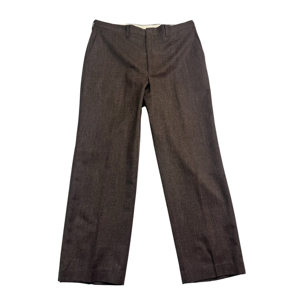vtg Haggar‎ 36x30 Brown Dress Pants Trousers Flannel Worsted Wool USA Flat Front
